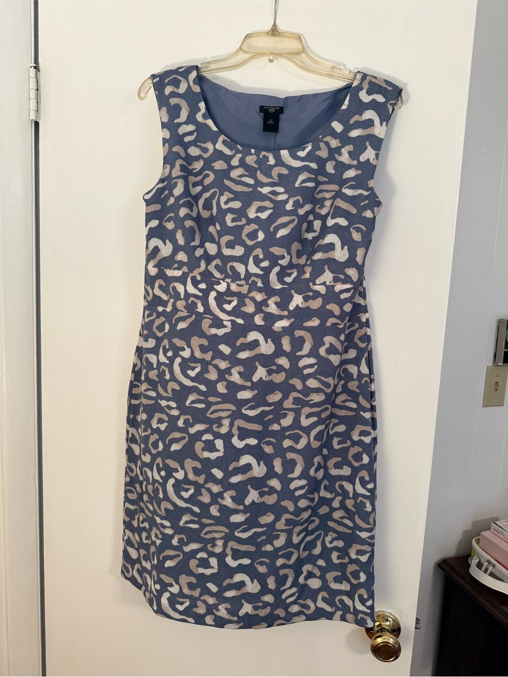 Ann Taylor Blue and Cream Leopard-Print Sheath Dress